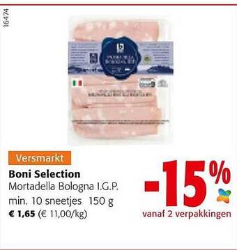 Colruyt Boni selection mortadella bologna i.g.p. min aanbieding