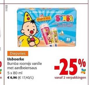 Colruyt Ijsboerke bumba roomijs vanille met aardbeiensaus aanbieding