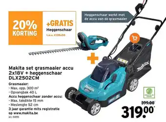 GAMMA Makita set grasmaaier accu 2x18v + heggenschaar dlx2502cm aanbieding