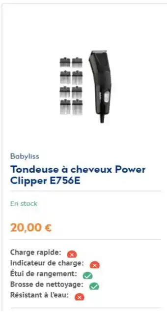 Babyliss Tondeuse à cheveux Power Clipper E756E