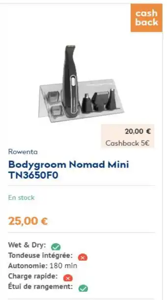 Krëfel Rowenta Bodygroom Nomad Mini TN3650F0 aanbieding