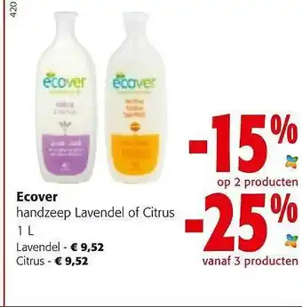 Colruyt Ecover handzeep lavendel of citrus aanbieding