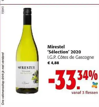 Colruyt Mirestel 'sélection' 2020 i.g.p. côtes de gascogne aanbieding