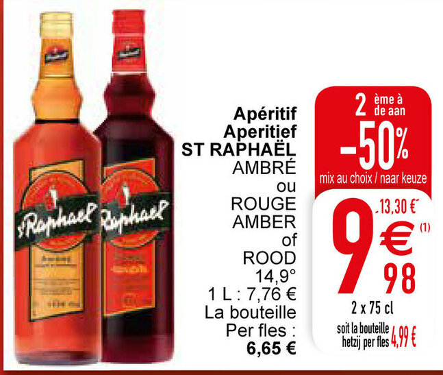 Aperitif aperitief st raphael 2 x 75cl promotie bij Cora