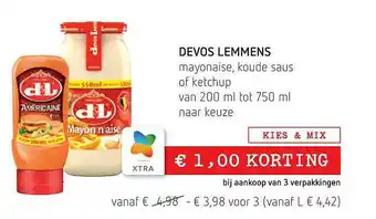 Spar Devos Lemmens Mayonaise, Koude Saus Of Ketchup aanbieding