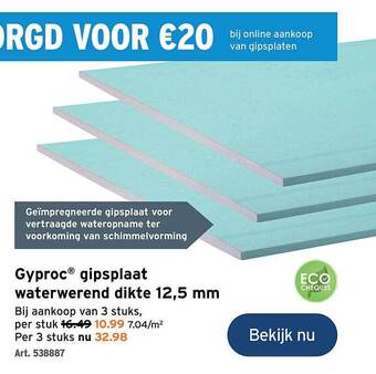 GAMMA Gyproc gipsplaat waterwerend dikte 12.5 mm aanbieding