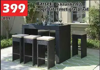 iTEK Barset: 6 Krukken + Hoge Tafel Met Glasplaat aanbieding