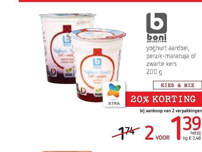 Yoghurt aardbei, perzikmaracuja of zwarte kers promotie bij Spar Colruyt