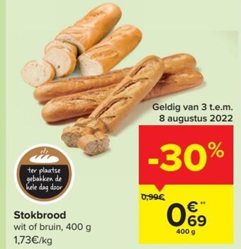 Carrefour Stokbrood Wit of Bruin 400g aanbieding