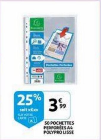 Auchan 50 Pochettes perforees A4 polypro lisse aanbieding