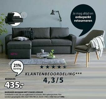Jysk Mariager bedbank met chaise longue aanbieding