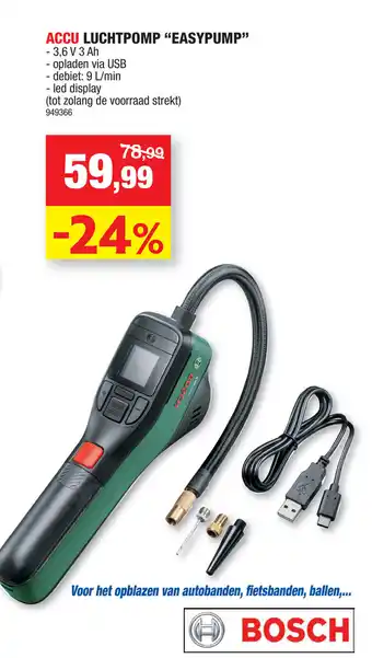 Hubo Bosch Accu Luchtpomp "EASYPUMP" 949366 aanbieding