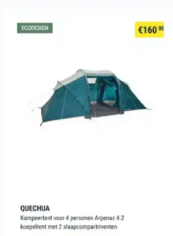 Ecodesign Quechua Kampeertent voor 4 personen Arpenaz 4.2 Koepeltent met 2 slaapcompartimenten