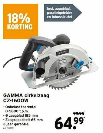GAMMA Gamma cirkelzaag cz-1600w aanbieding