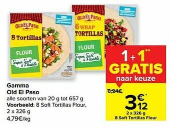 Carrefour Old el paso 8 soft tortillas flour aanbieding