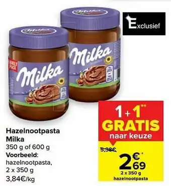 Carrefour Milka hazelnootpasta aanbieding