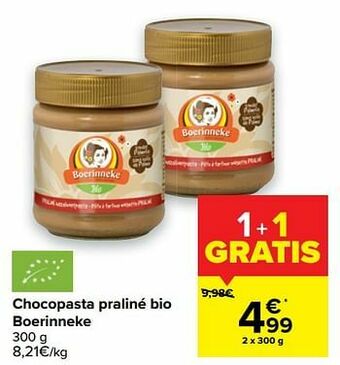 Carrefour Chocopasta praliné bio boerinneke aanbieding