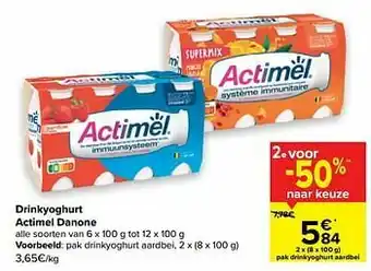 Carrefour Actimel danone drinkyoghurt aardbei aanbieding