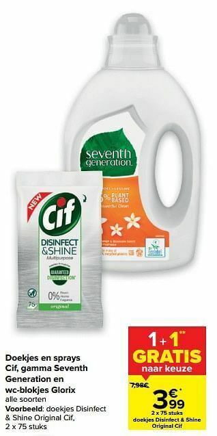Carrefour Doekjes disinfect + shine original cif aanbieding