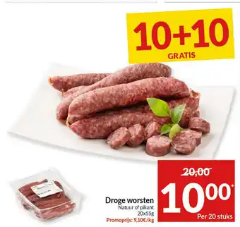 Intermarché Droge Worsten Natuur of pikant 20x55 g Per 20 stuks aanbieding