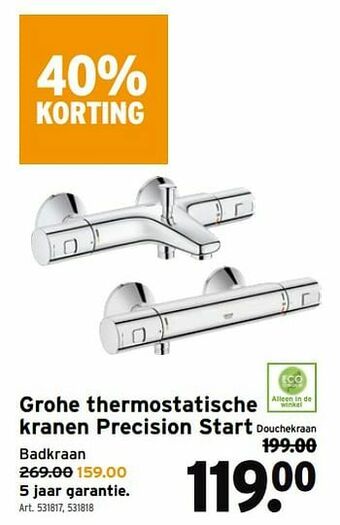 GAMMA Grohe thermostatische kranen precision start aanbieding