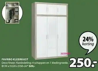 Favrbo kleerkast 4 schappen en 1 kledingroede