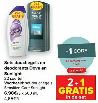 Carrefour Set douchegels sensitive care sunlight aanbieding