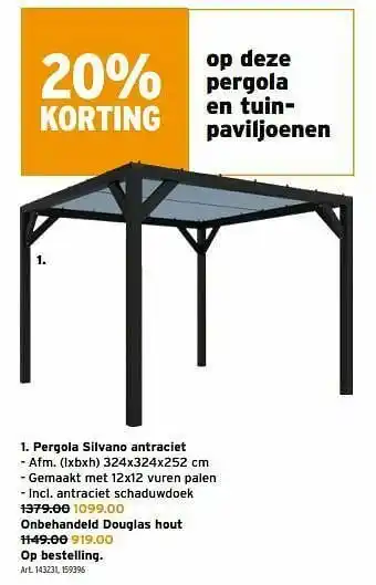 GAMMA Pergola silvano antraciet aanbieding