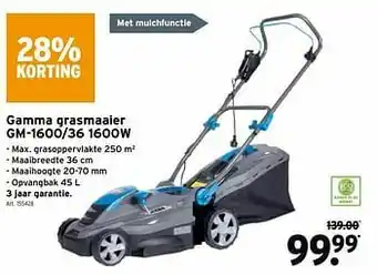 GAMMA Gamma grasmaaier gm-1600-36 1600w aanbieding