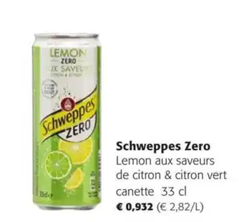 Colruyt Schweppes Zero Lemon aux saveurs de citron & citron vert canette 33 cl aanbieding