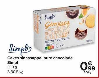 Carrefour Cakes sinaasappel pure chocolade simpl aanbieding