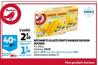 Bâtonnets Glacés Fruits Mangue Passion Auchan