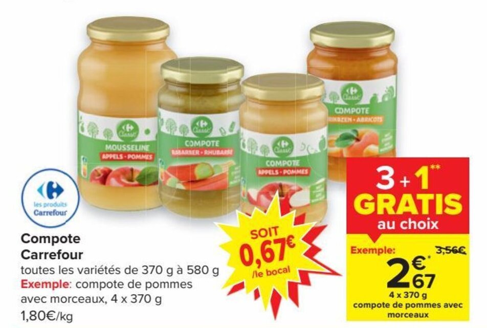 Compote Carrefour promotie bij Carrefour