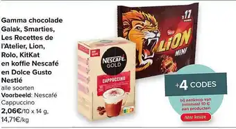 Carrefour Market Gamma Chocolade Galak, Smarties, Les Recettes De L'atelier, Lion, Rolo, Kitkat En Koffie Nescafé En Dolce Gusto Nestlé aanbieding