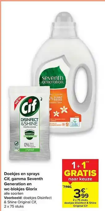 Carrefour Doekjes En Sprays Cif, Gamma Seventh Generation En Wc-blokjes Glorix aanbieding
