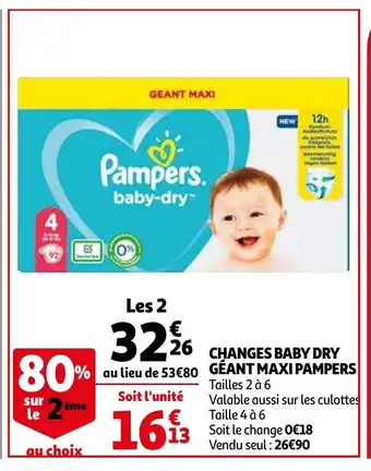 Auchan Changes Baby Dry Géant Maxi Pampers aanbieding