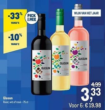 Makro Glasun rood, wit of rosé 75cl aanbieding