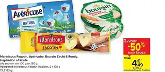 Carrefour Market Maredsous Fagotin, Apéricube, Boursin Zacht & Romig, Inspiration Of Roulé 170g aanbieding