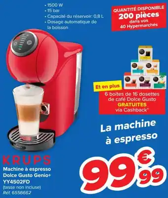 Carrefour Krups Machine a espresso Dolce Gusto Genio+YY4502FD aanbieding