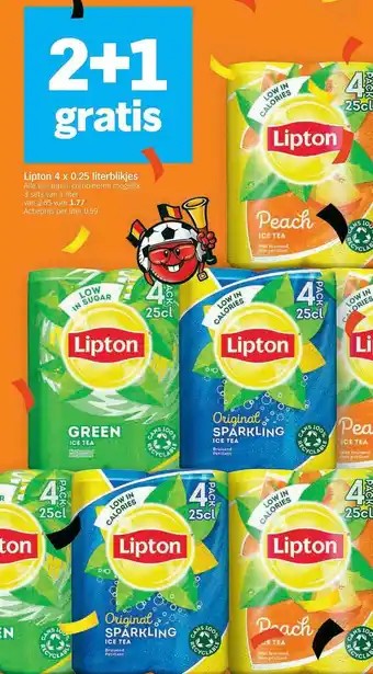 Albert Heijn 2+1 Gratis Lipton 4 X 0.25 Literblikjes aanbieding
