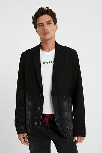 Blazer van twee soorten stof - BLACK - 56