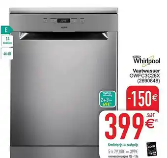 Cora Whirlpool Vaatwasser Owfc3c26x aanbieding