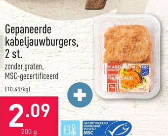 Gepaneerde kabeljauwburgers, 2 st. 200g
