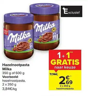 Carrefour Market Hazelnootpasta Milka 350g aanbieding