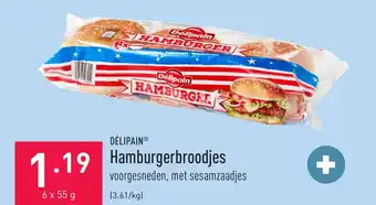 ALDI Delipain hamburgerbroodjes 6 x 55g aanbieding