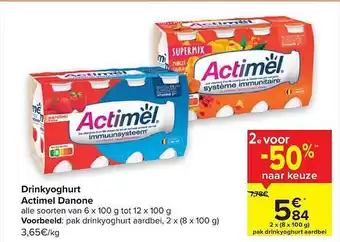 Carrefour Drinkyoghurt Actimel Danone 100g aanbieding