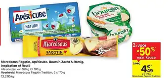 Carrefour Maredsous Fagotin, Apéricube, Boursin Zacht & Romig, Inspiration Of Roulé 170g aanbieding