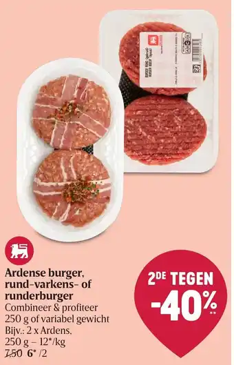 Delhaize Ardense burger, rund-varkens- of runderburger aanbieding