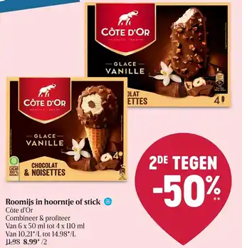 Delhaize Roomijs in hoorntje of stick aanbieding