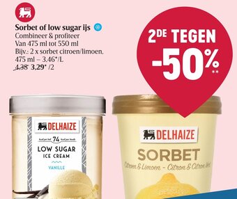 Delhaize Sorbet of low sugar ijs aanbieding